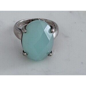Sterling Silver Ring Blue Chalcedony Gem Ring Stamped 925 & Thailand Size 6 1/2